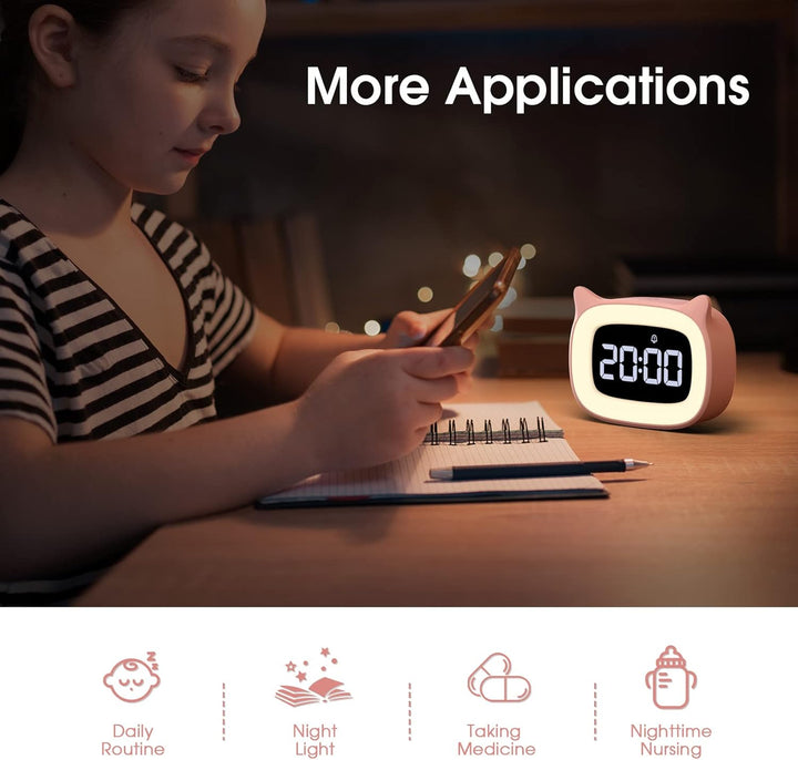 mizikuu Wecker Digital Kinder, mit Licht, Dual-Wecker, LED-Nachtlicht mädchen, Funkuhr mit Snooze Fu
