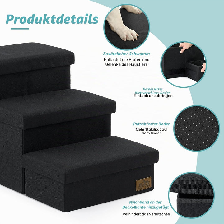 COZY KISS Hundetreppe für Kleine Hunde mit Stauraum, Breite Haustiertreppe Faltbare für Bett und Cou