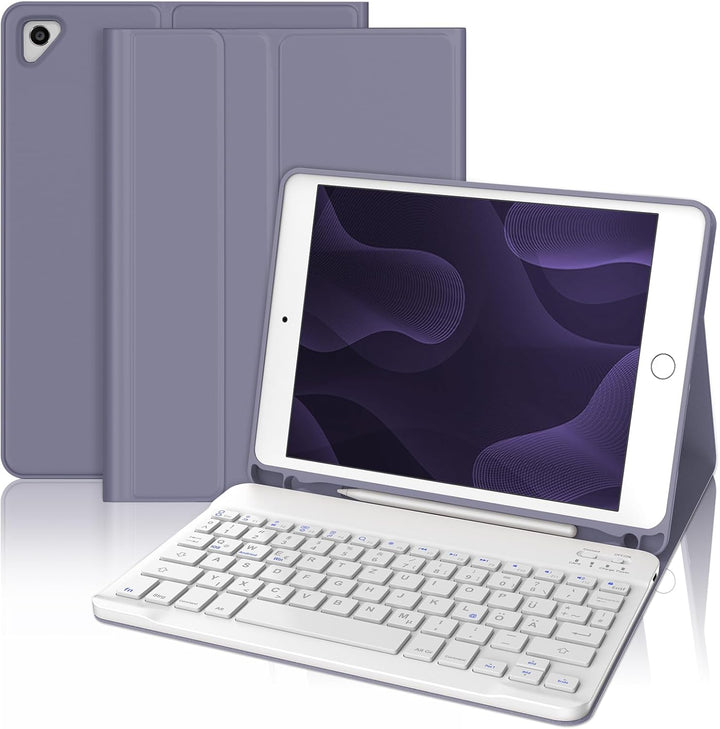 IVEOPPE Tastatur iPad 6. Generation - Tastatur Hülle für iPad 9.7, Magnetisch Abnehmbarer QWERTZ Blu