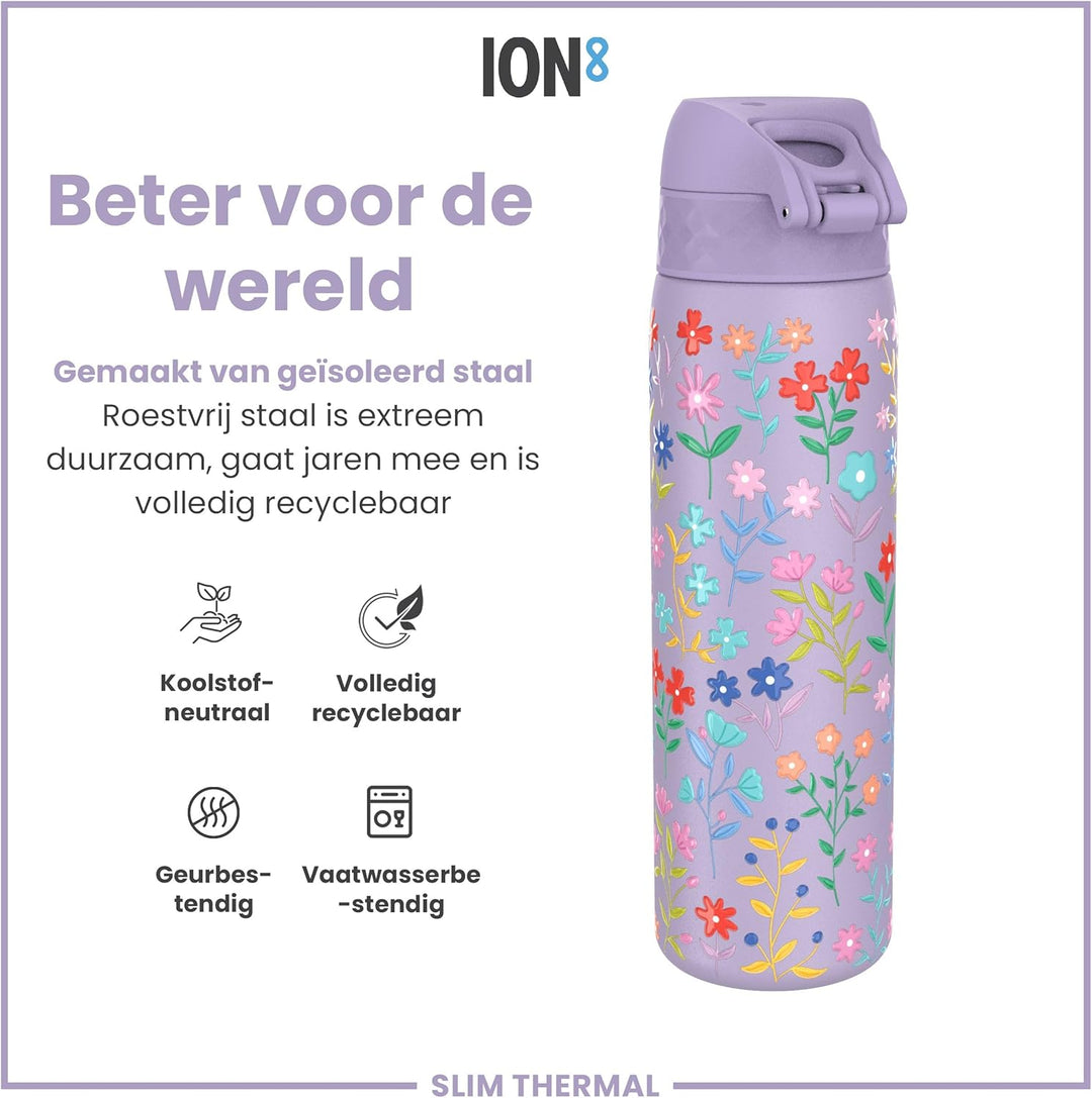 ion8 Vakuumisolierte Edelstahl-Trinkflasche 500ml Auslaufsicher Einhandöffnung Sichere Verriegelung