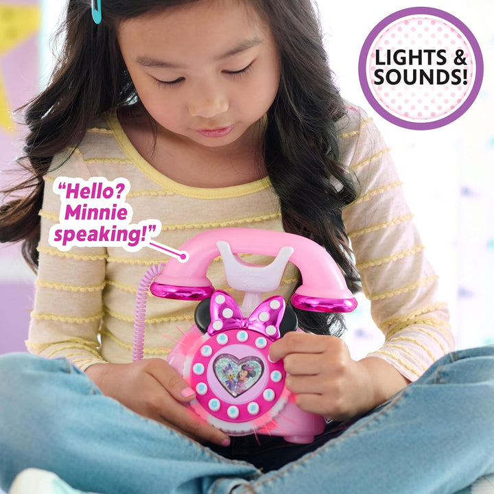 Disney Junior Minnie Mouse Ring Me Rotary Phone with Lights and Sounds, Interactive, Iridescent Pink