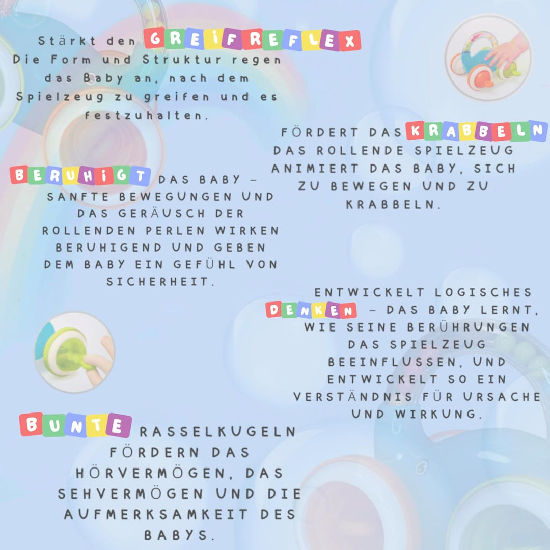 Motorikspielzeug mit Greifring 3in1, Babyspielzeug Rassel ab 3-24 Monate, Entwicklungsspielzeug mit