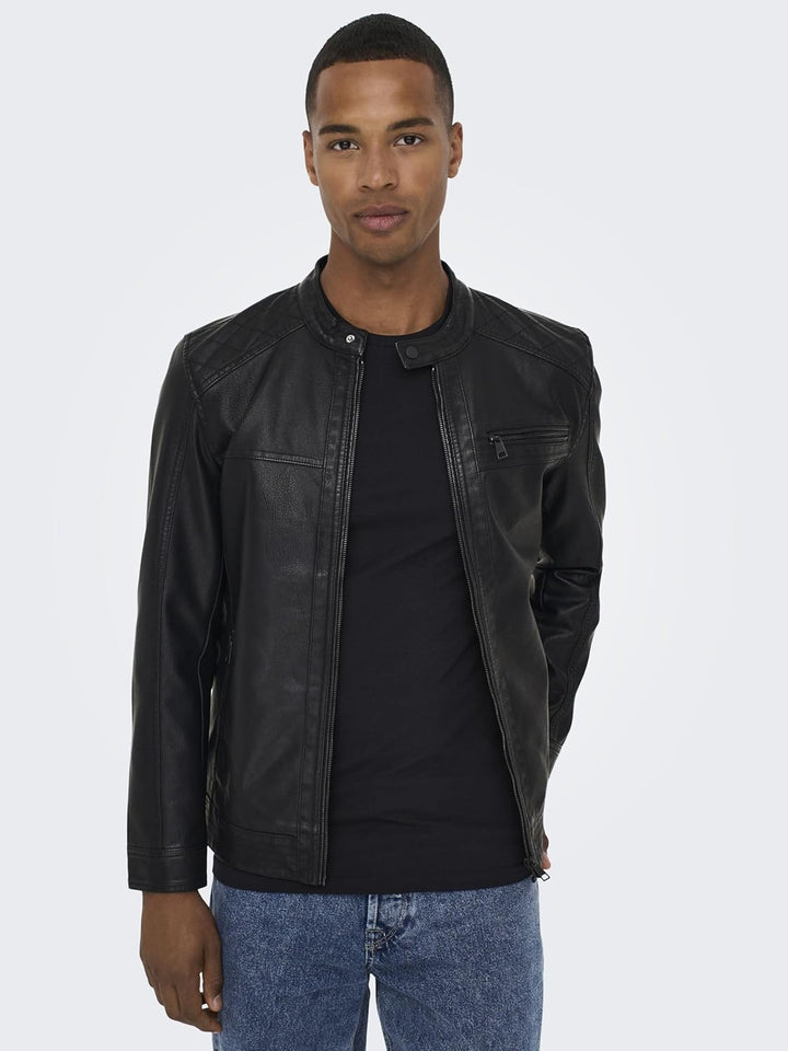 ONLY & SONS Male Kunstlederjacke onsAL Kunstlederjacke, Schwarz