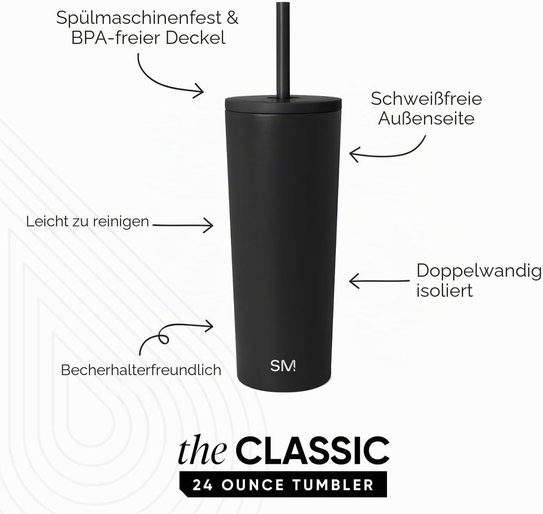 Simple Modern Thermobecher mit Strohhalm und Deckel | Trinkbecher mit Henkel Wiederverwendbare Edels