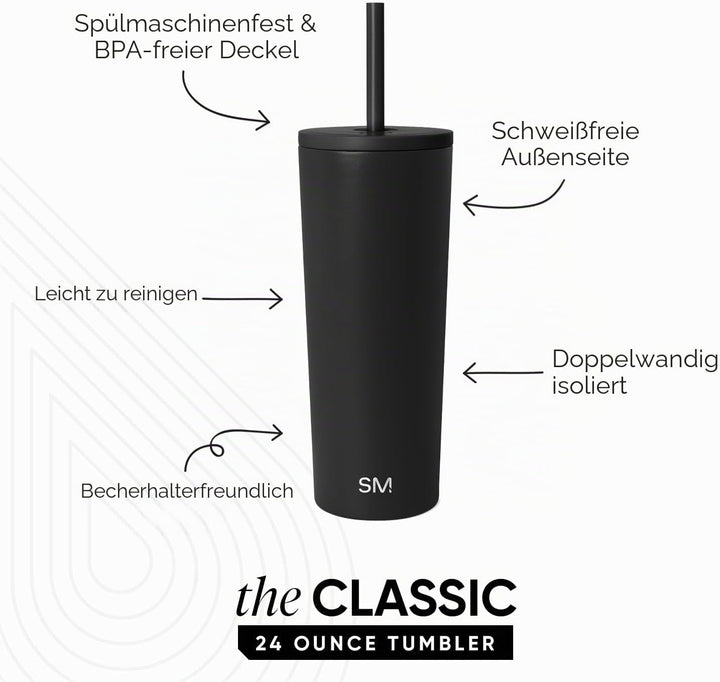 Simple Modern Thermobecher mit Strohhalm und Deckel | Trinkbecher mit Henkel Wiederverwendbare Edels