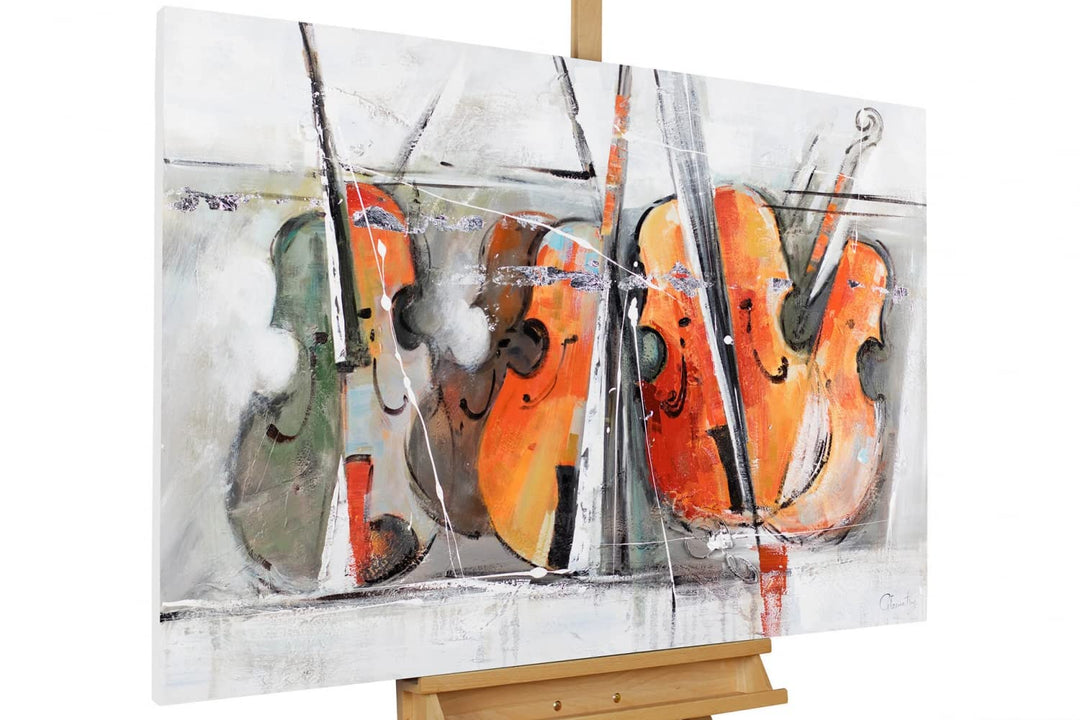 KunstLoft Leinwandbild | 100% HANDGEMALT | 120x80cm | Gemälde 'Quartett der Geigen' | Musik | Orange