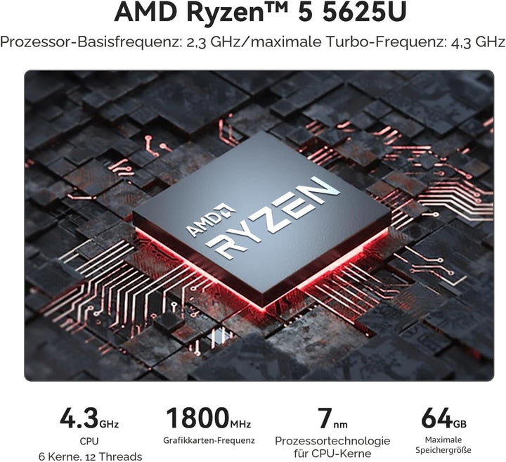 Beelink SER5 Mini PC, AMD Ryzen 5 5500U (6C/12T, 4.0 GHz) Mini Computer, 16 GB RAM DDR4 3200 MHz, 50