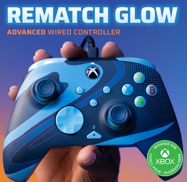 PDP Xbox REMATCH GLOW Wired controller - Blue Tide, Blue Tide