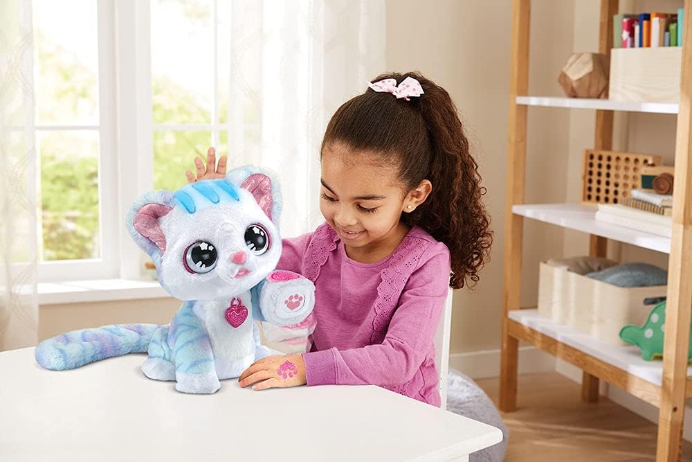 VTech - Ruby, Mon Chat Magische Pailletten, interaktives Plüschtier – Würfel 3 Jahre – Version FR