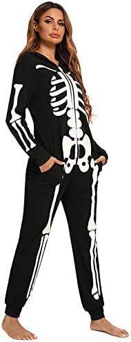 thematys Skelett Horror Jumpsuit Onesie mit Kapuze | Erwachsene | Halloween | Mottowoche | Karneval