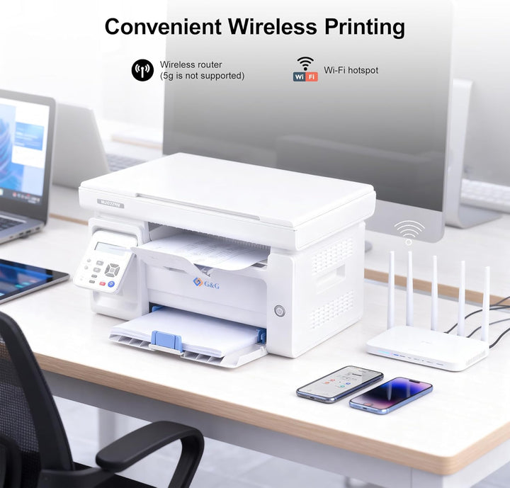 G&G M2022NW Laserdrucker - Multifunktionsgerät mit Drucker, Scanner und Kopierer,Schwarz-Weiss,WLAN(