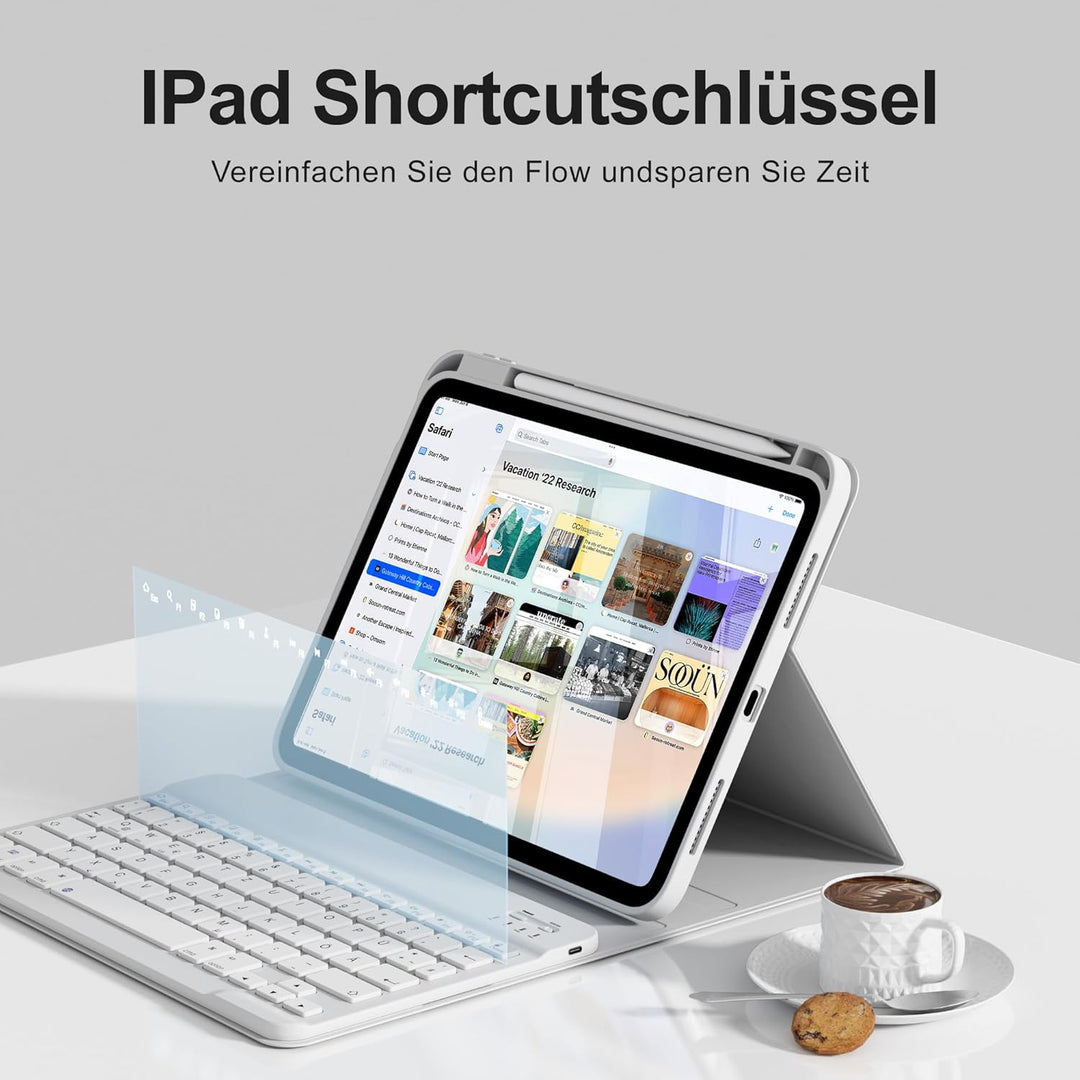 Hülle mit Tastatur für iPad A16 11/10 Generation (2025/2022, 11/10.9 Zoll) - QWERTZ Deutsches Layout
