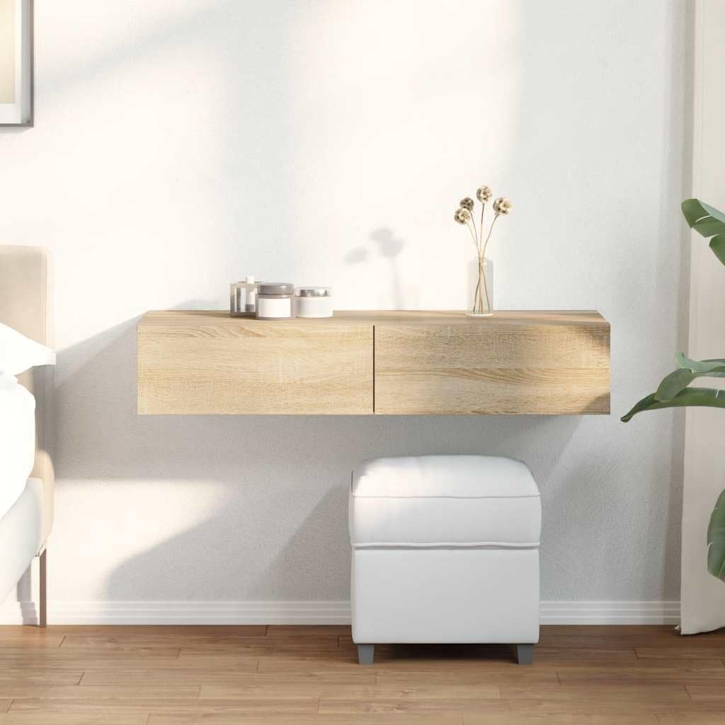 vidaXL Wandregal Mit Schubladen Sonoma-Eiche 100x36x19cm Holzwerkstoff, Wandschrank, Schweberegal, W