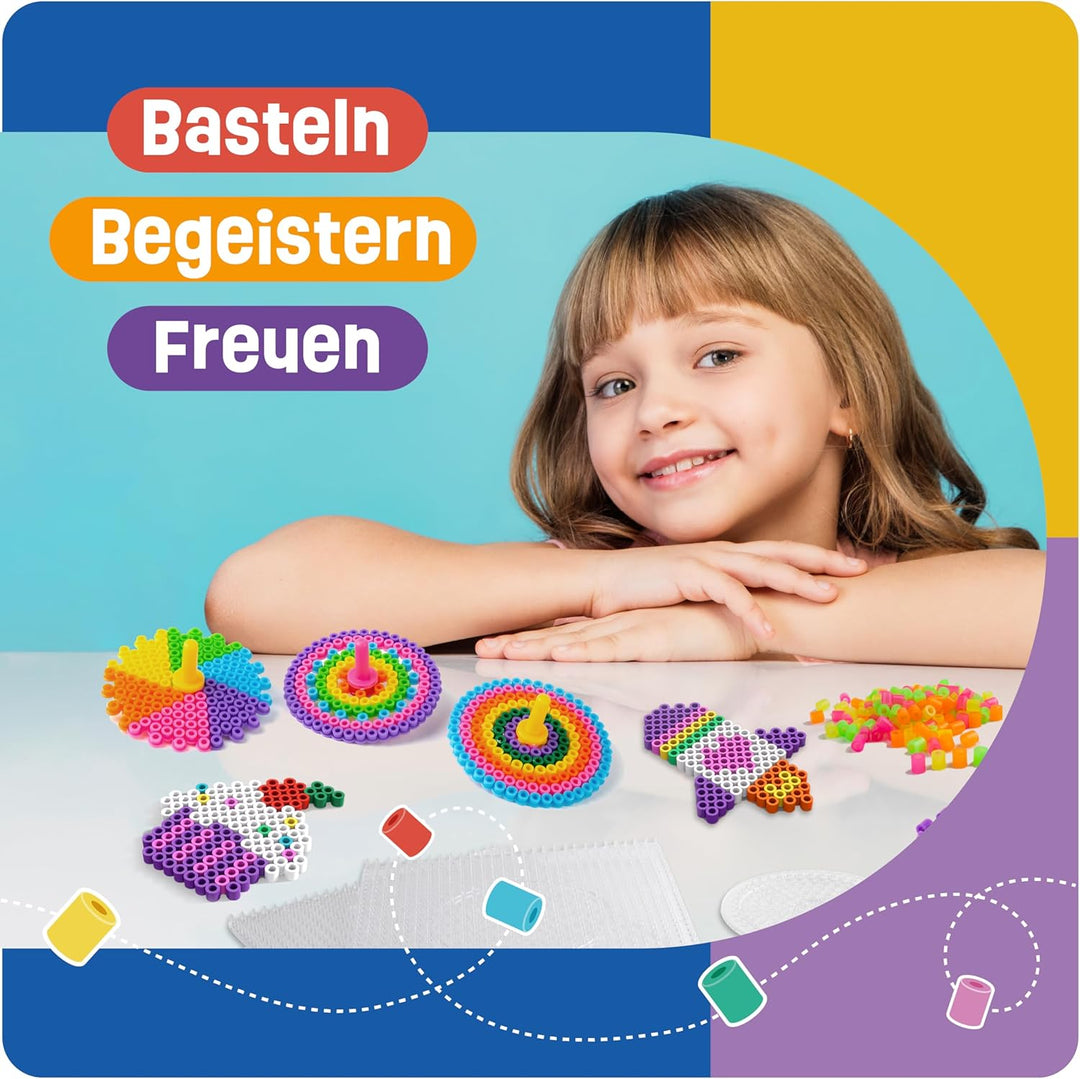 Smowo® 10.000 Bügelperlen Set inkl. 15 Farben, Steckplatten und Zubehör - 5mm Perlen Basteln Box - P