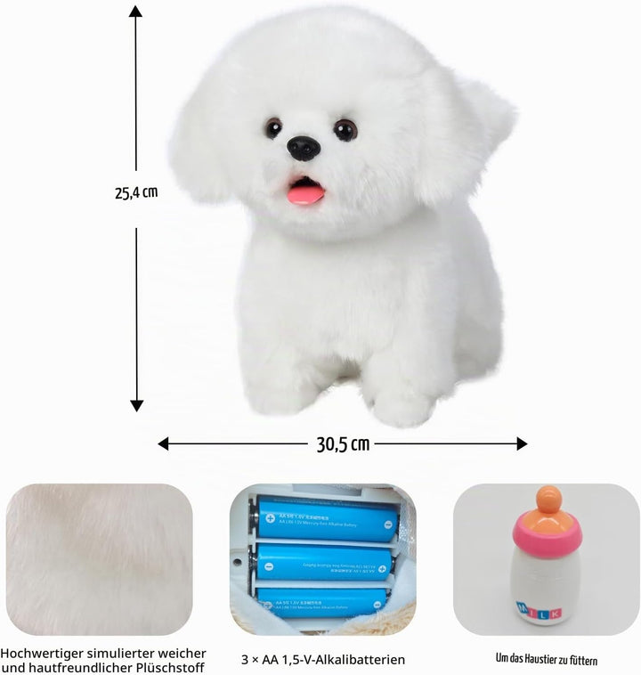 CU-MATE Plush Interactive Maltese Simulation Dog-Realistic Stuffed Animal Puppy Electronic Toy Robot