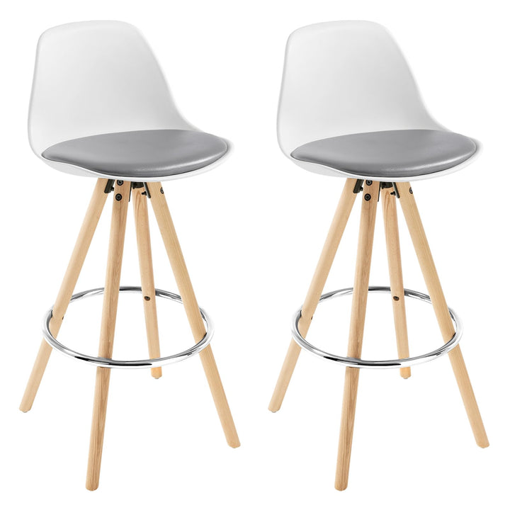 WOLTU® BH45grw-2 2 x Barhocker 2er Set Barstuhl aus Kunstleder Holzgestell mit Lehne + Fussstütze De