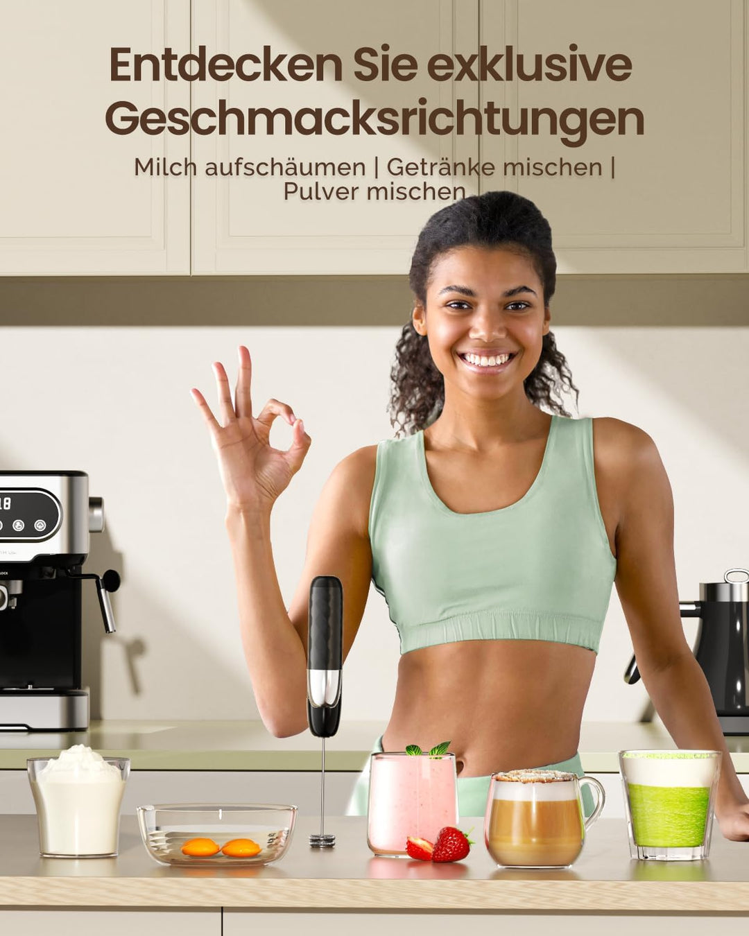 Maestri House Wiederaufladbarer Milchaufschäumer, Tragbarer Elektrischer Schaummacher aus Edelstahl,