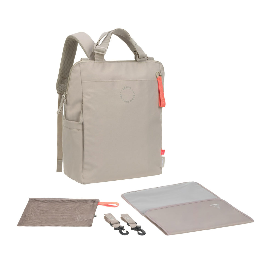 LÄSSIG Baby Wickelrucksack Wickeltasche mit Wickelunterlage, Kinderwagenbefestigung, Netztasche/GRE