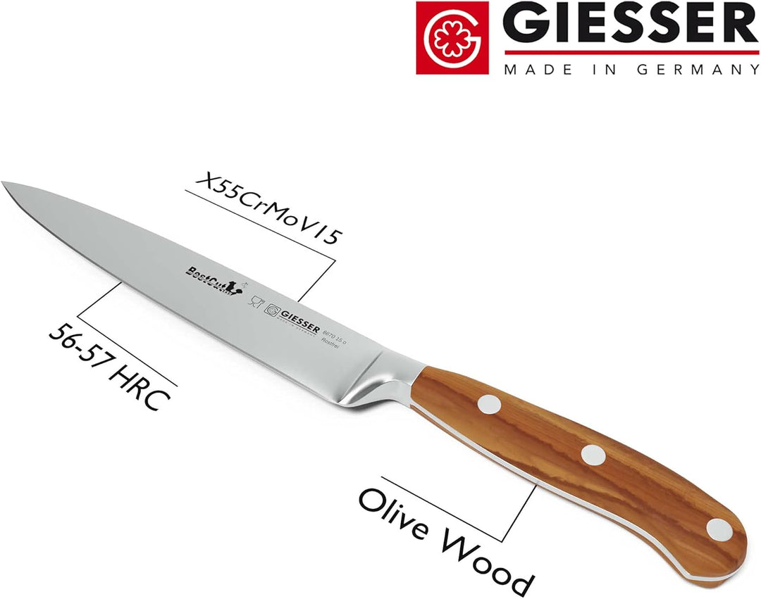 GIESSER seit 1776 - Made in Germany - scharfes Zubereitungsmesser geschmiedet Olivenholz BestCut Oli