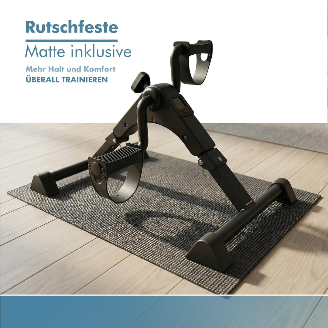 PORTENTUM Pedaltrainer für Senioren mit verbesserter Basis und Rutschfester Matte – Faltbar – LCD-Di