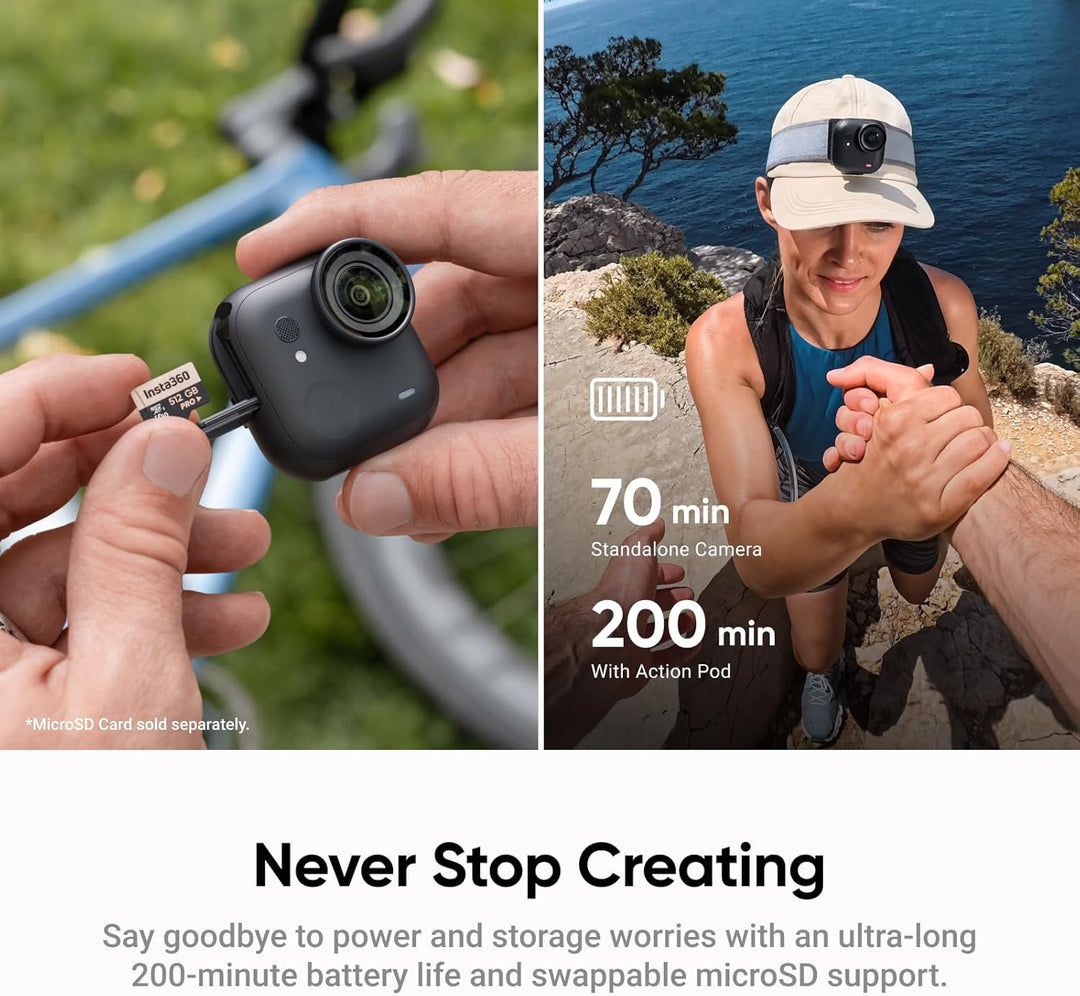 Insta360 GO Ultra Nachtschwarz - freihändige 4K Mini-Cam, leicht &amp; mobil, top bei wenig Licht, übera