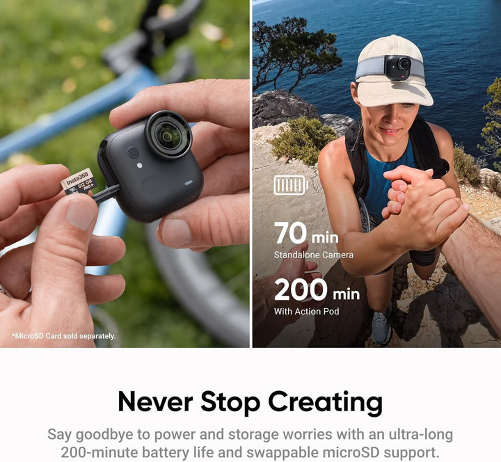 Insta360 GO Ultra Nachtschwarz - freihändige 4K Mini-Cam, leicht &amp; mobil, top bei wenig Licht, übera