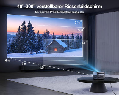 【Autofokus/Trapezkorrektur】 Beamer, 15000 Lumen WiFi Bluetooth Beamer Full HD 1080P, Heimkino Video