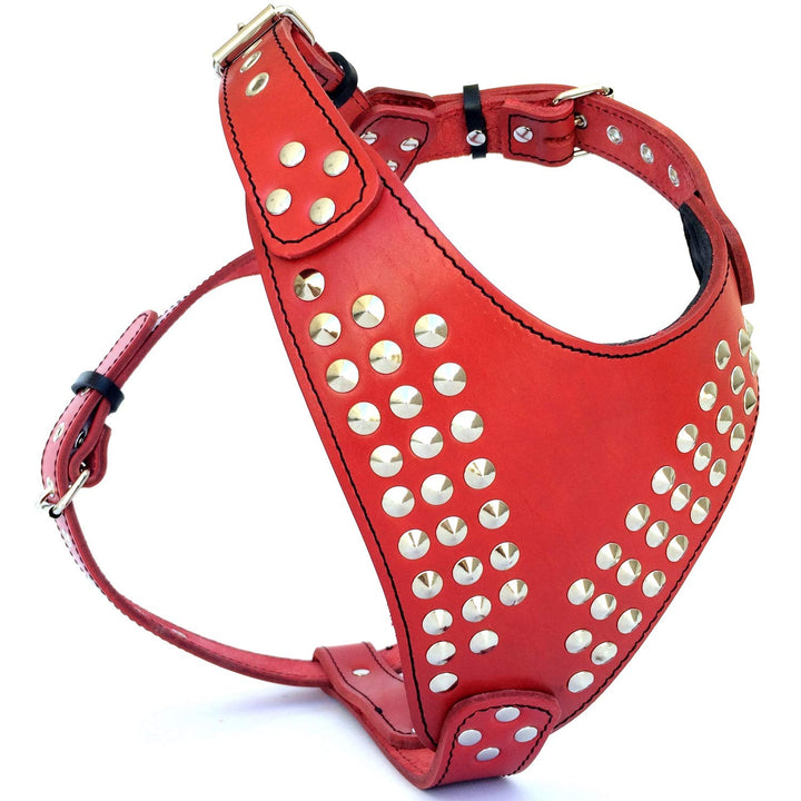 Bestia "Star'' Brustgeschirr Handgemachte Beste Qualität L/XL - 60 cm bis 115 cm Rot & schwarz, L/XL