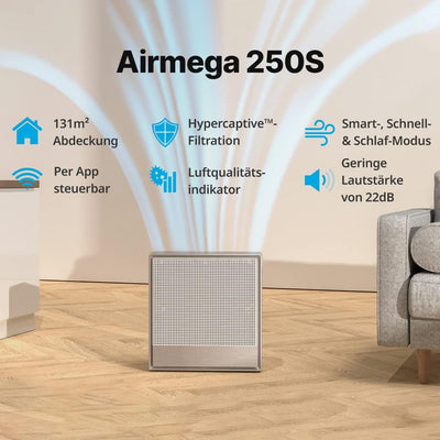 Coway AIRMEGA 250S WiFi - Luftreiniger bis zu 131 m² - GreenHEPA Technologie – Entfernt 99,999% Alle