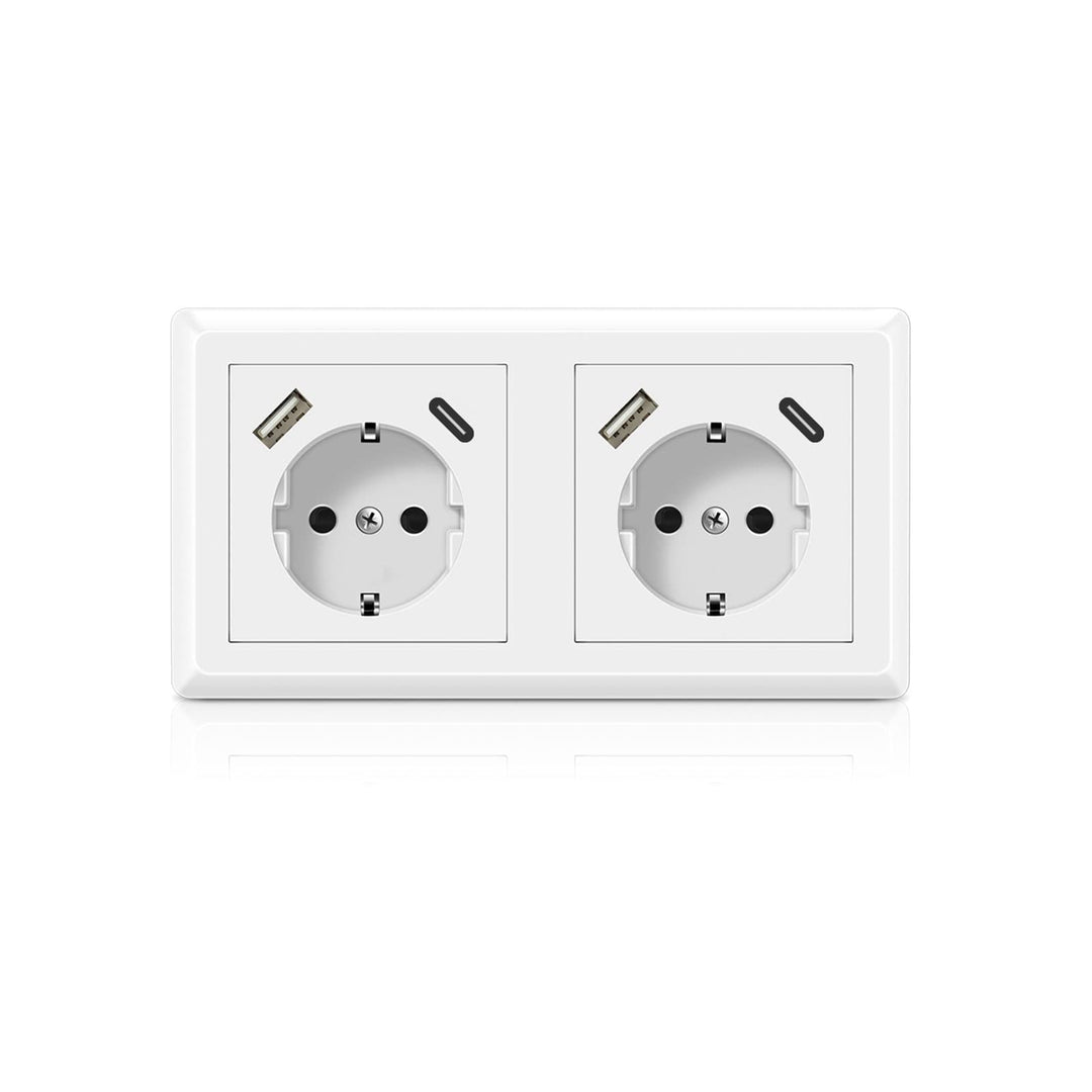 USB Steckdose, Kaifire Schuko Doppelsteckdose mit 2 USB Anschluss und 2 Typ C System 55 Schutzkontak