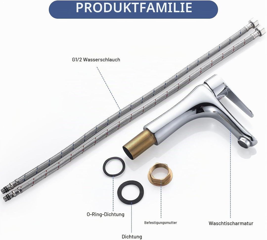 Wasserhahn Bad Chrom, Waschtischarmatur Bad Armatur Mischbatterie Waschbeckenarmatur Einhebelmischer