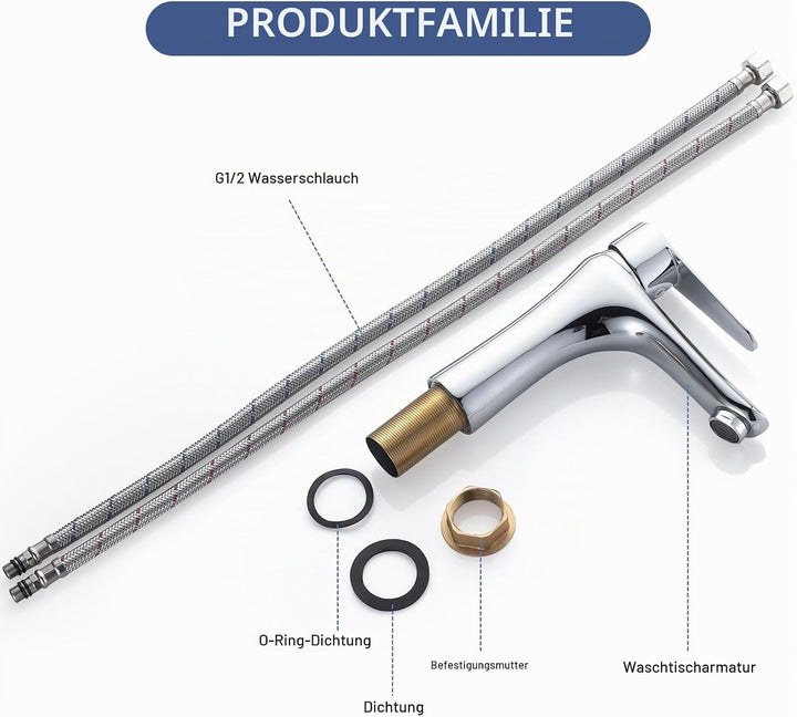 Wasserhahn Bad Chrom, Waschtischarmatur Bad Armatur Mischbatterie Waschbeckenarmatur Einhebelmischer