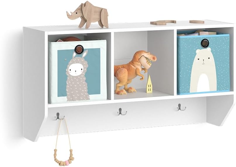Vicco Wandregal für das Kinderzimmer Luigi, Weiss, 107 x 56 cm mit 2 Faltboxen Opt.2 Regal 107x56 cm