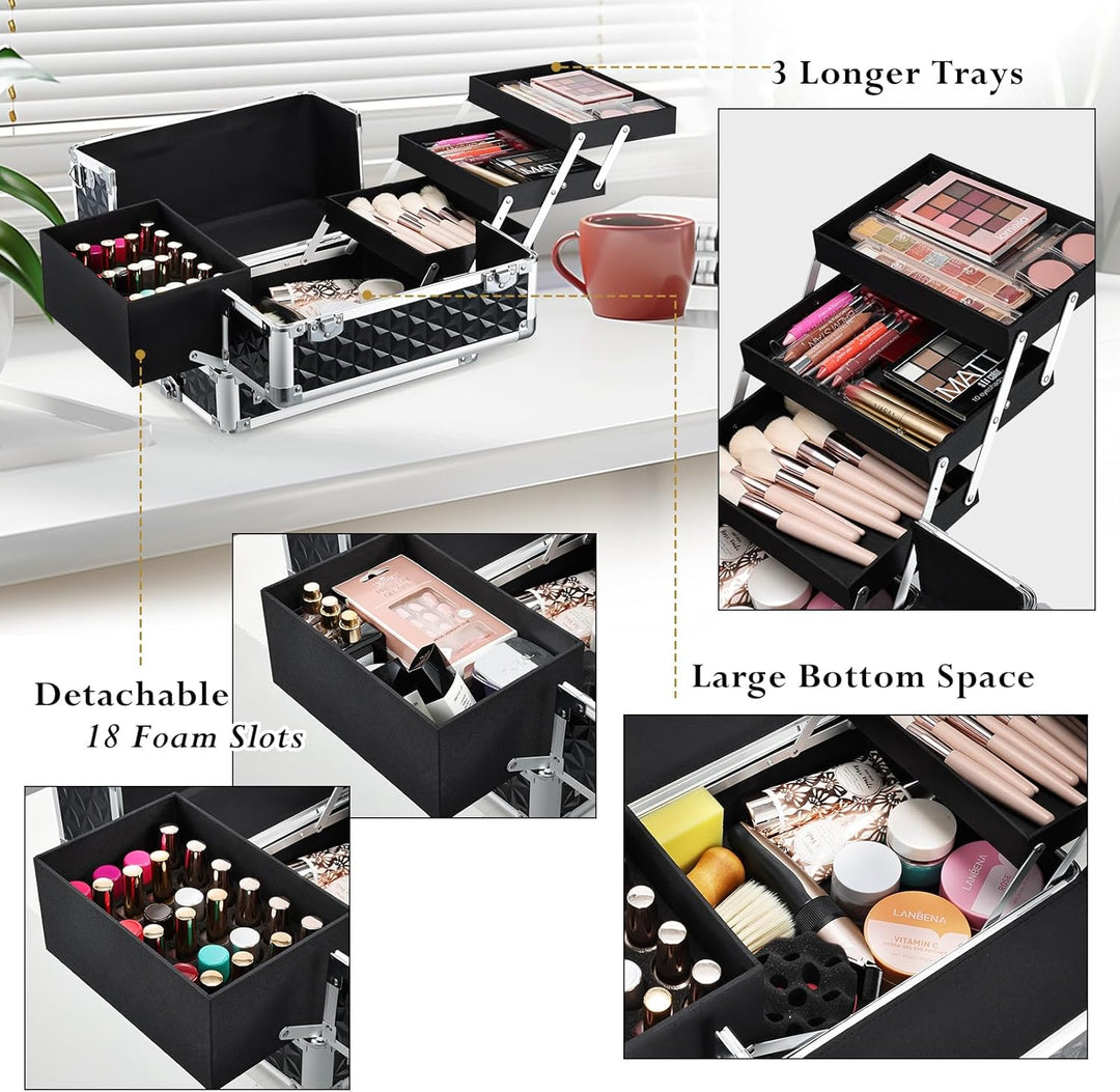 Kosmetik Trolley mit Schubladen Kosmetikkoffer Make up Koffer Professioneller Schminkkoffer Friseurk