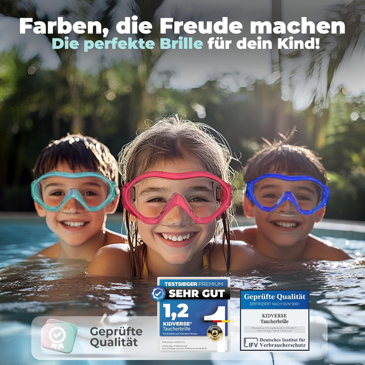 KIDVERSE Taucherbrille Kinder mit Nase - Panorama Tauchmaske Kinder - Geprüfte Schwimmbrille Kinder