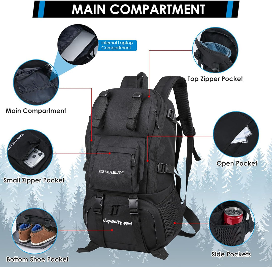 Wanderrucksack Herren Damen 45L Wasserdichter Rucksack Camping Rucksack Trekking Tasche für Trekking