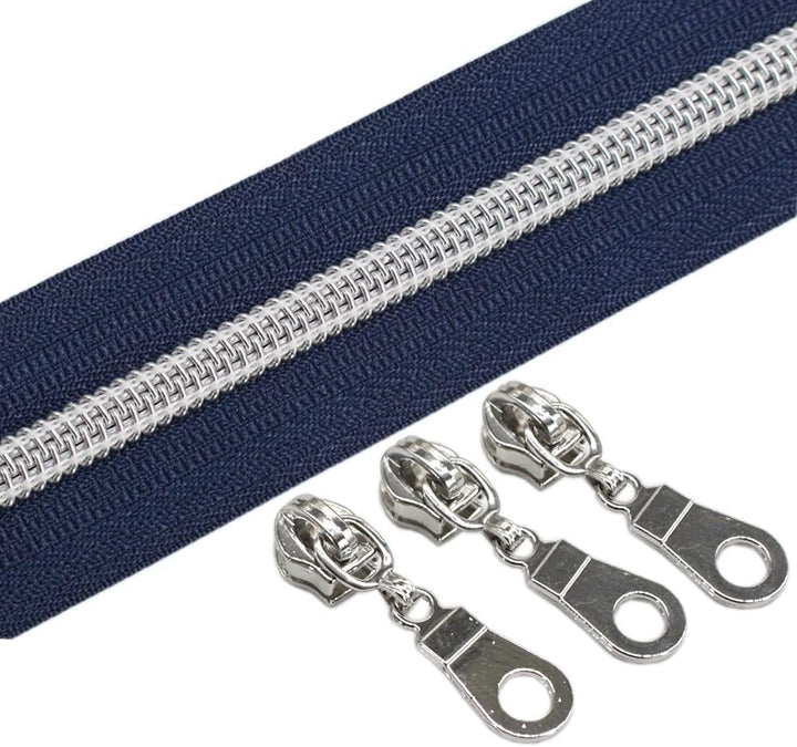 YaHoGa 9 m silberfarben endlos Reissverschluss Meterware Dunkel Blau reissverschluss 6mm-Spirale + 2