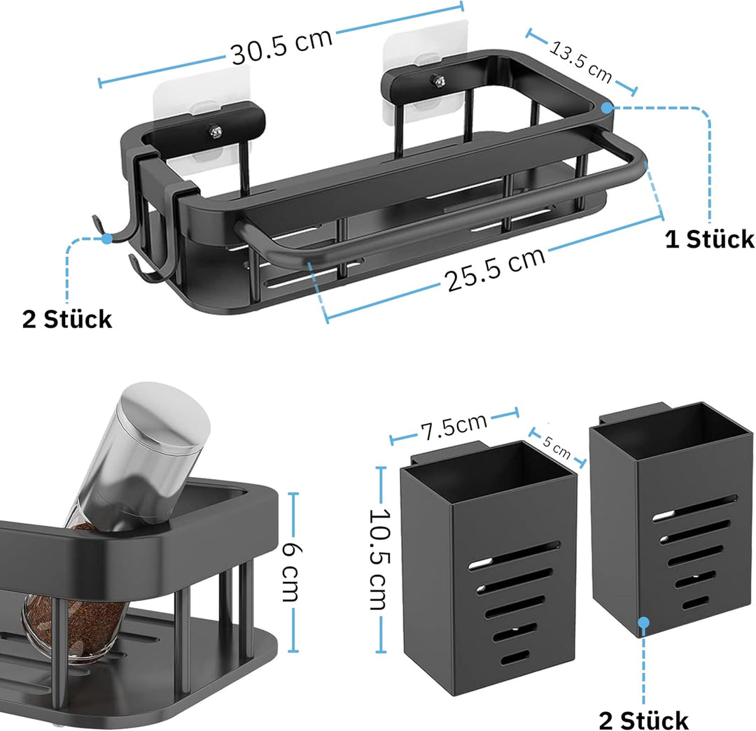 Küchen Spülbecken Organizer Schwarz Spülmittelspender Schwammhalter Küchenutensilienhalter Badezimme