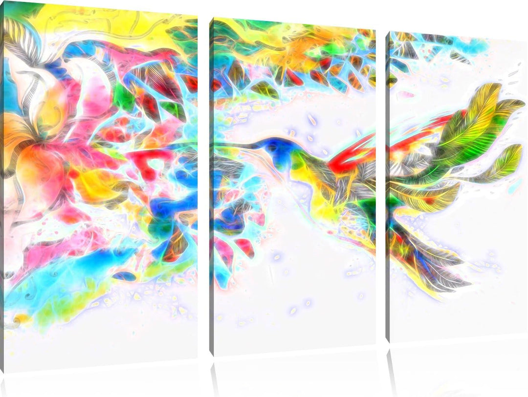 Kolibri Kunst Spezial 3-Teiler Leinwandbild 120x80 Bild auf Leinwand, XXL riesige Bilder fertig gera