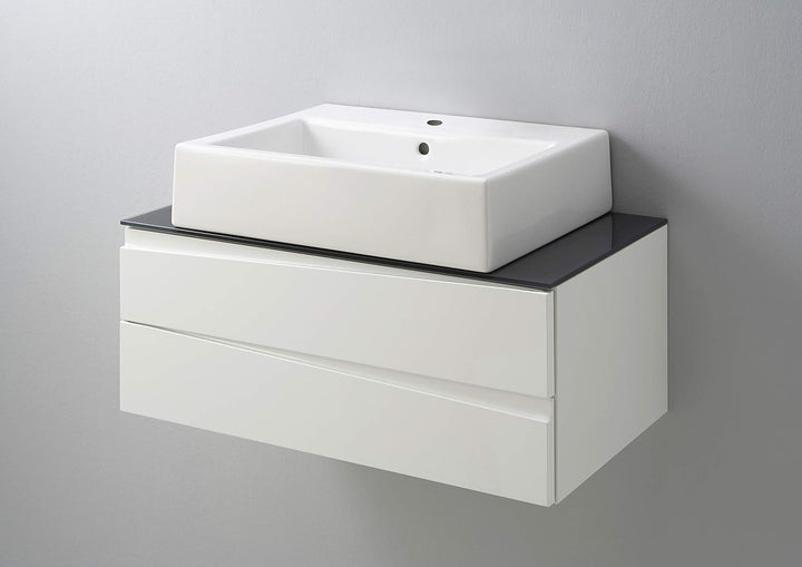 byLIVING Waschtisch SHAPE / Moderne Bad Kommode / Front Hochglanz Weiss / 2 Schubladen mit gefräster