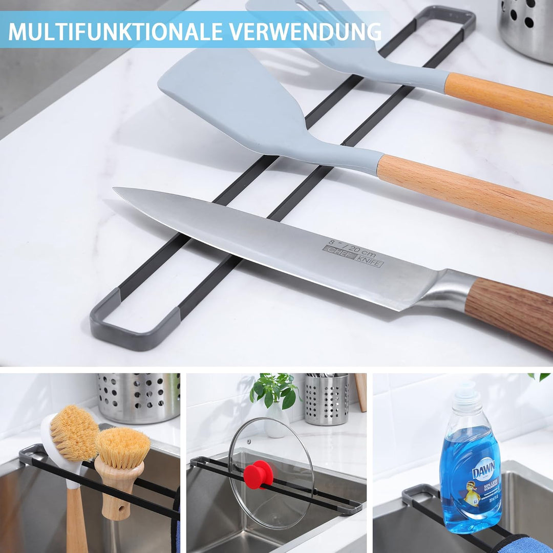 YIGII Spülbecken Organizer, Multifunktionaler Abtropfgitter Spüle Schwammhalter Küche, 43cm Spüllapp