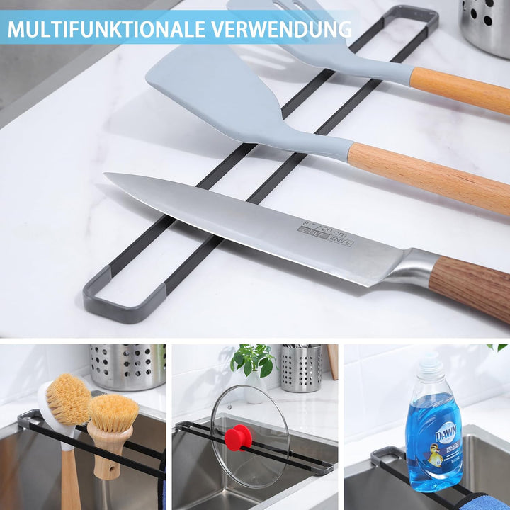 YIGII Spülbecken Organizer, Multifunktionaler Abtropfgitter Spüle Schwammhalter Küche, 43cm Spüllapp