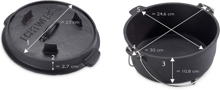 Echtwerk Dutch Oven, Gusseisen BBQ Kochtopf ca. 4,9 L, Bereits eingebrannt - preseasoned, Deckel mit