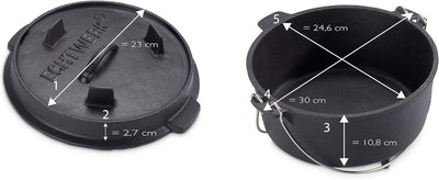 Echtwerk Dutch Oven, Gusseisen BBQ Kochtopf ca. 4,9 L, Bereits eingebrannt - preseasoned, Deckel mit