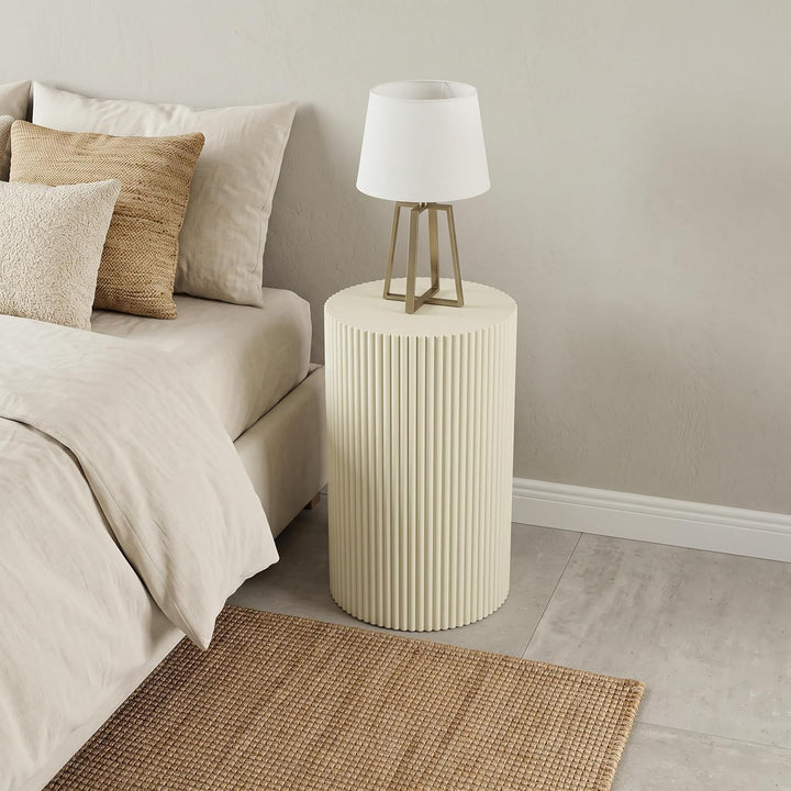Hometopia Runder Beistelltisch, Holz, modernes geriffeltes Design, Ø 50 cm | Beige Moderner Sofatisc