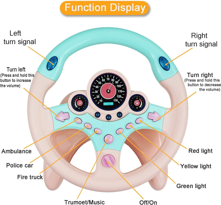 RedCrab Kinder Lenkrad Spielzeug, 360° Rotation Simulierter Tragbarer Controller mit Klang und Musik