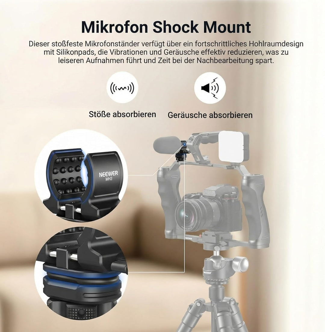 NEEWER Mikrofon Halterung mit Cold Shoe Adapter, geräuschdämpfende und stossdämpfende Microphone Mou