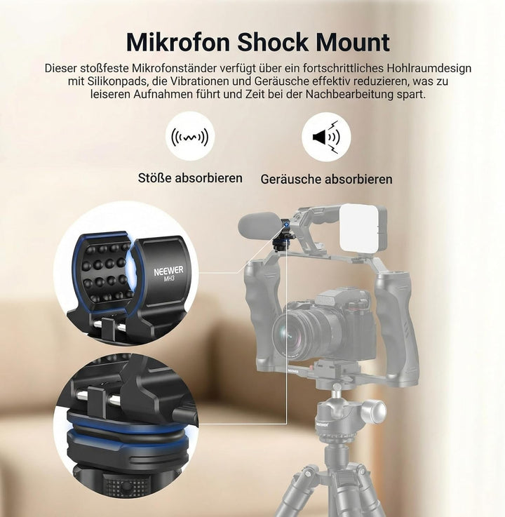 NEEWER Mikrofon Halterung mit Cold Shoe Adapter, geräuschdämpfende und stossdämpfende Microphone Mou