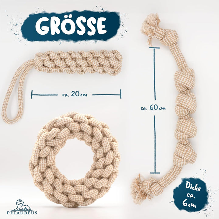 Petaureus Premium Hundespielzeug Grosse Hunde Set: Robustes Welpenspielzeug aus Baumwolle &amp; Hanf - I