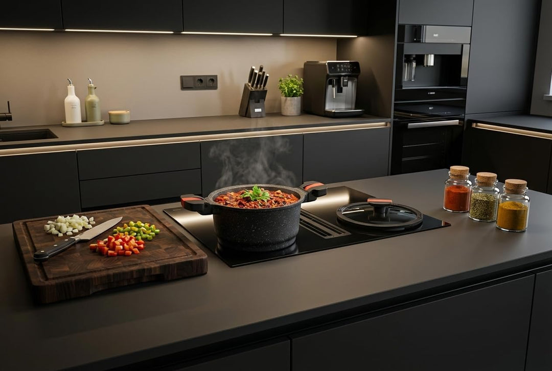 Linnuo Aluguss Topf 20 cm mit abnehmbaren Griffen & Deckel | Induktions-Kochtopf mit Antihaft-Beschi